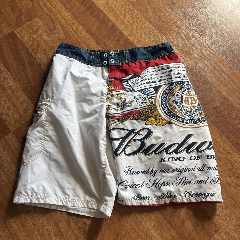 Budweiser Swim Trunks Mens 34 Multicolor Beer Graphic Board Shorts Mesh Lined